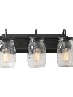 LNC Home Matte Black 3-Light Bathroom Vanity Light with Clear Glass Shades